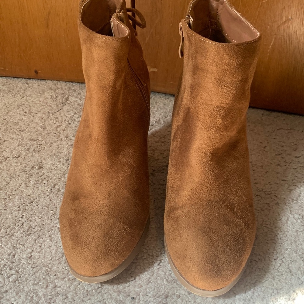 Brown suede booties